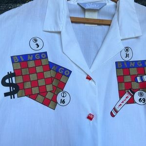 Vintage Bingo Shirt made in USA 3XL fits most sizes cool buttons white cotton